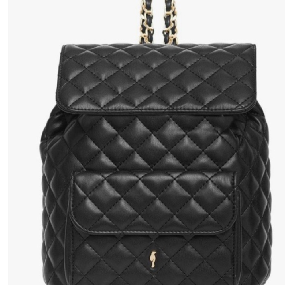 Black Quilted Backpack with Golden Chain Straps
